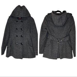 Miss Sixty Wool‎ Blend Double Breasted Belted Pea Coat Grey Tweed Small EUC